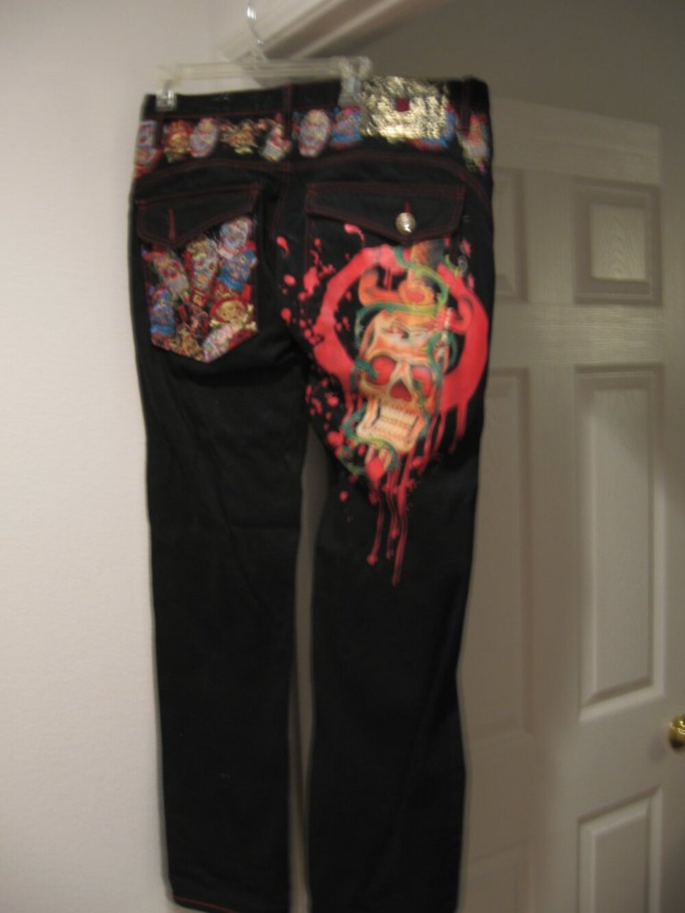 Kanji Dia De Los Muertos Vintage Jeans 34x34 COOLEST JEANS EVER -- FREE SHIPPING
